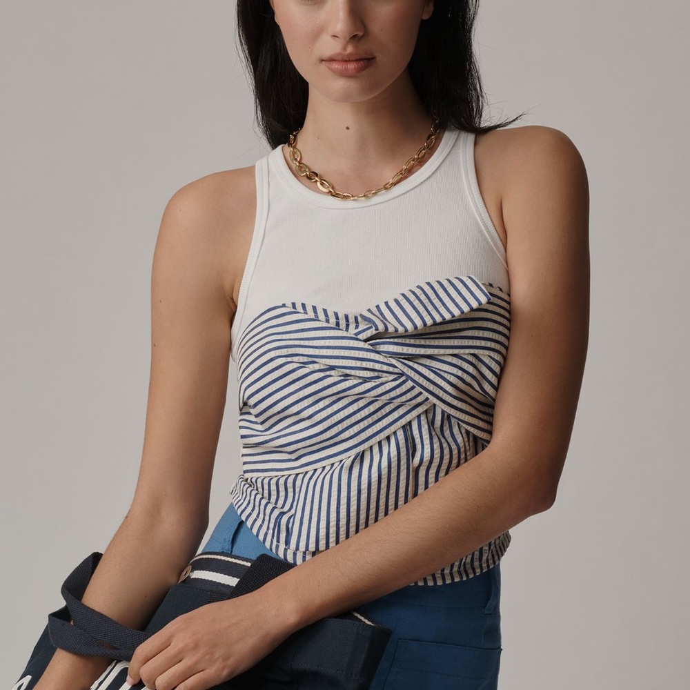 Elegant White and Blue Striped Women's Tank Top